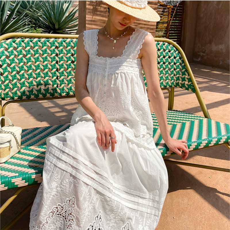 Embroidery Vest - البوهيمي الأبيض ساحة الرقبة سترة علوية