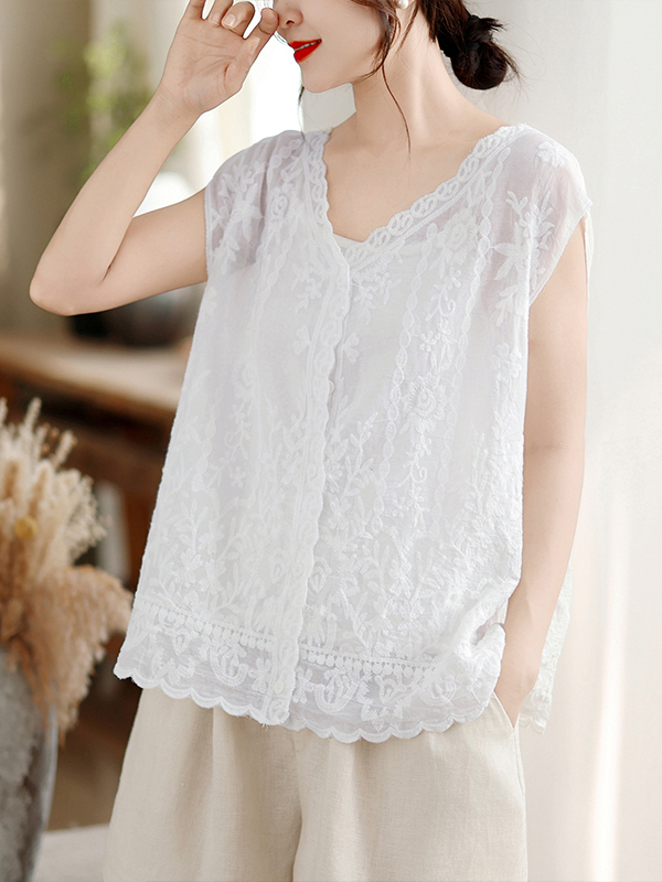 Embroidery Vest - سترة صيفية جديدة بتطريز ثقيل، مقاس