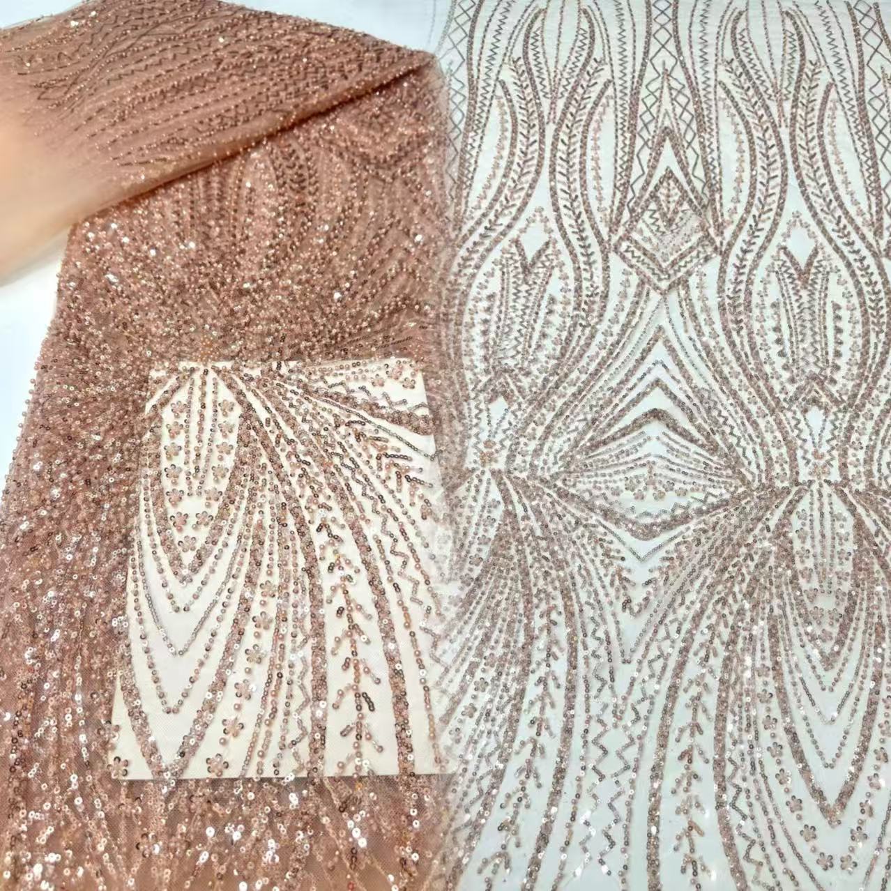 Embroidery Gradient - قماش دانتيل أفريقي مطرز بالترتر والخرز