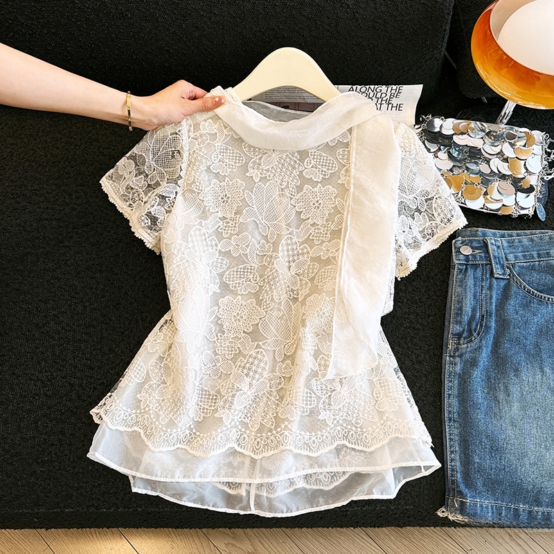 Embroidery Unique Design - قميص دانتيل أنيق بتطريز ثقيل ومفرغ