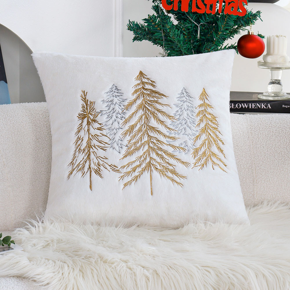 Embroidery Xmas Decorations - عيد الميلاد فو الأرنب الفراء وسادة