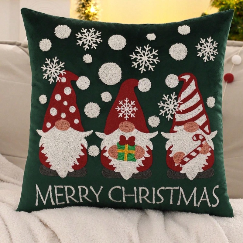 Embroidery Xmas Decorations - غطاء وسادة عيد الميلاد مع تطريز